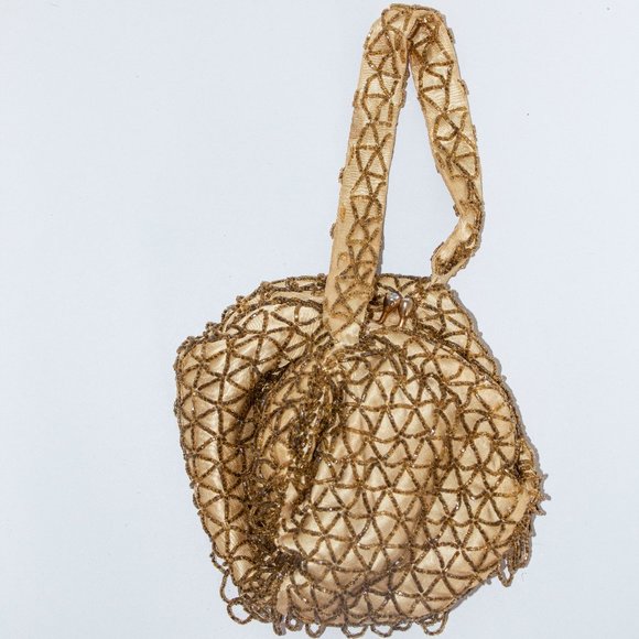 Walborg Gold Satin Beaded Evening Purse - Picture 1 of 4